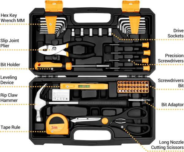 GTYPRO Tool Kit Set Box 62 Piece Home Repair DIY Tools Basic Hand Toolbox Sets