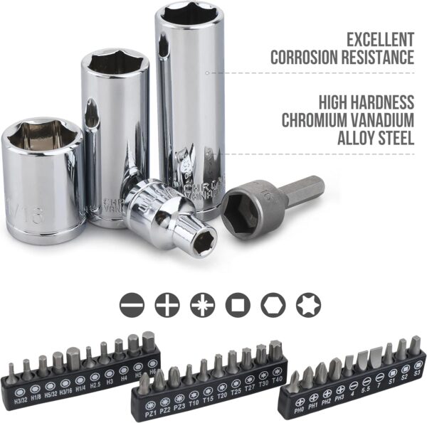 GTYPRO professional 145cs 1/4” & 1/2” socket tool set