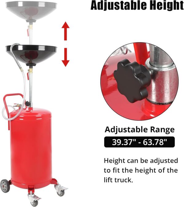 GTYPRO Portable Waste Oil Drainer, Height Adjustable Pneumatic Industrial Fluid Drain Tank