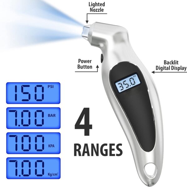 GTYPRO Digital Tire Pressure Gauge, 150 PSI, Silver