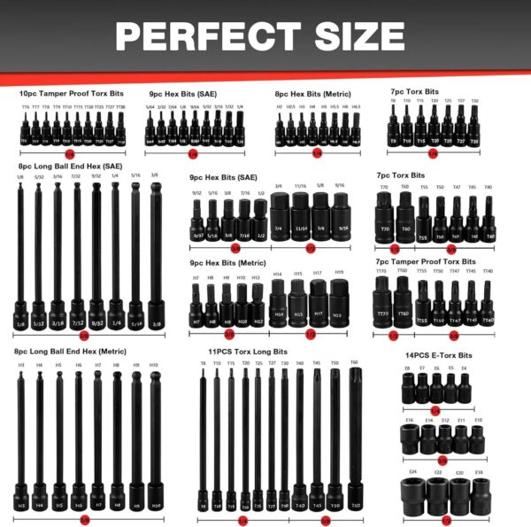 GTY 107pcs impact bit socket set 1/4” 3/8 1/2” drive bit socket set