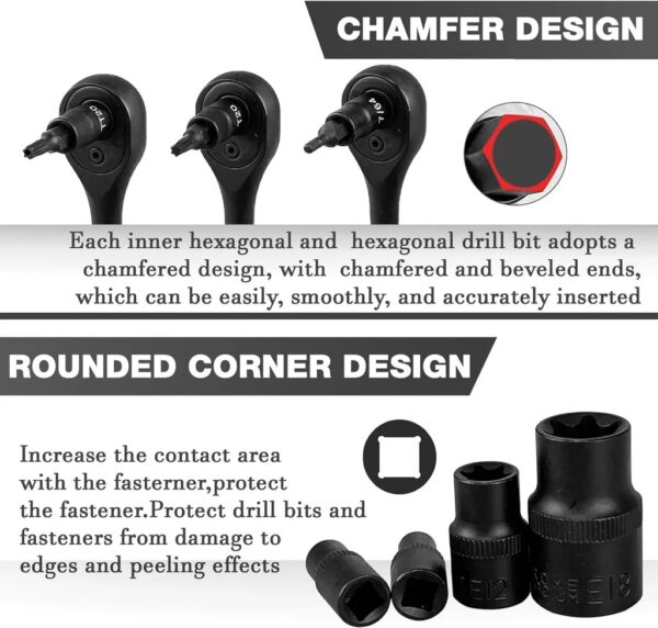 GTY 107pcs impact bit socket set 1/4” 3/8 1/2” drive bit socket set