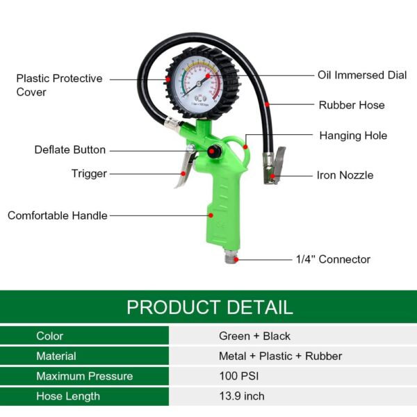 GTYPRO Tire Inflator Gun with Pressure Gauge