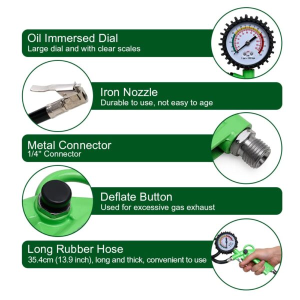 GTYPRO Tire Inflator Gun with Pressure Gauge