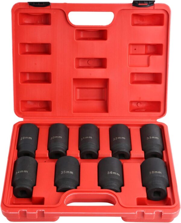 GTYPRO 9PCS Deep Impact Socket Set 1/2″ Drive Metric Axle Hub Nut Socket 29-38mm