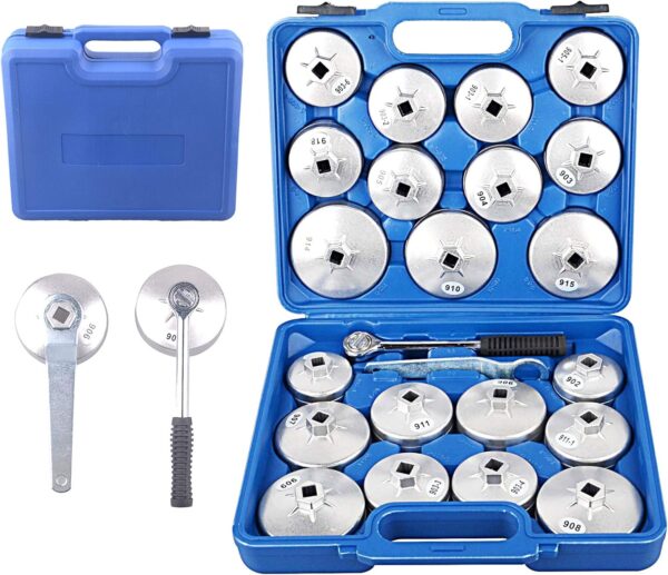 GTYPRO 23pcs Aluminum Alloy Cup Type Oil Filter Cap Wrench Socket Removal Tool Set
