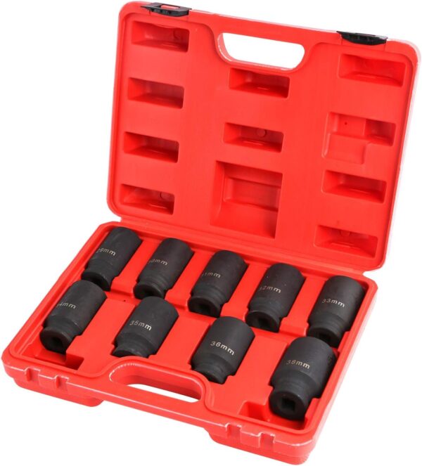 GTYPRO 9PCS Deep Impact Socket Set 1/2″ Drive Metric Axle Hub Nut Socket 29-38mm
