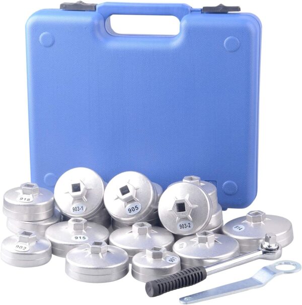 GTYPRO 23pcs Aluminum Alloy Cup Type Oil Filter Cap Wrench Socket Removal Tool Set