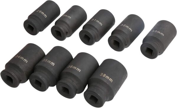GTYPRO 9PCS Deep Impact Socket Set 1/2″ Drive Metric Axle Hub Nut Socket 29-38mm
