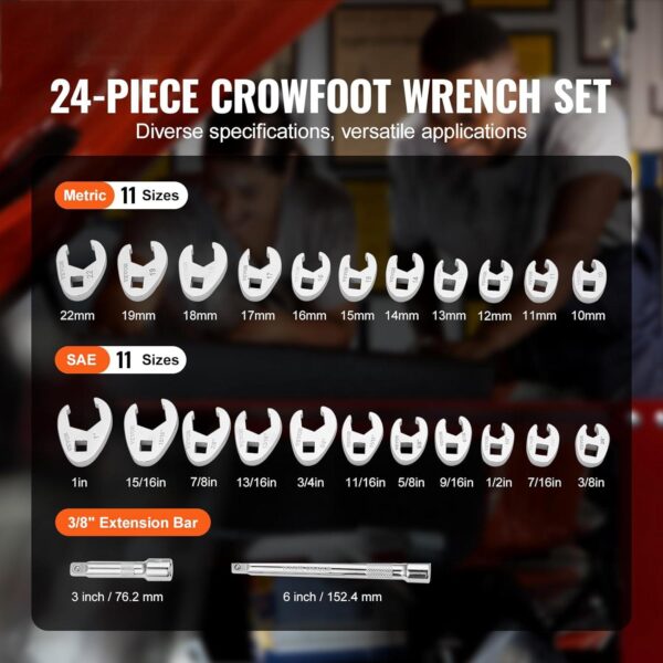 GTYPRO Crowfoot Wrench Set with 2 Extension Bars 24PCS
