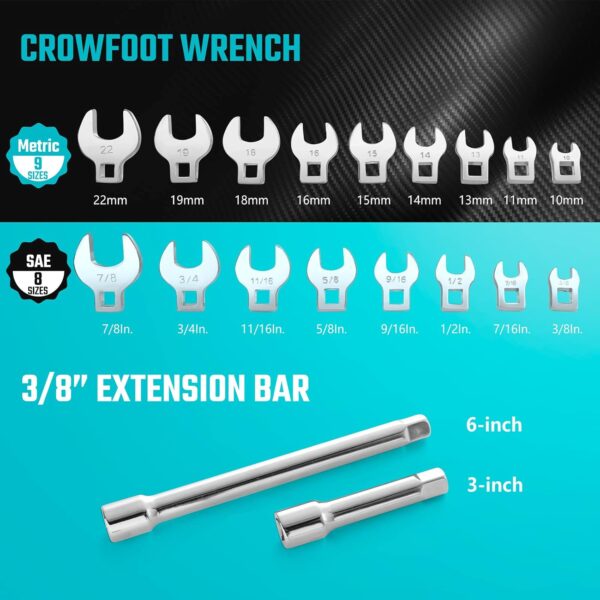 GTYPRO Crowfoot Wrench Set with 2 Extension Bars 19PCS