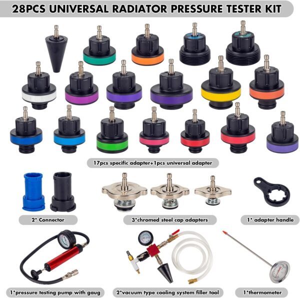 GTYPRO 28 Pieces Universal Pressure Cooler Test Kit Cooling System Test Set Automobile Compressed Air Tools